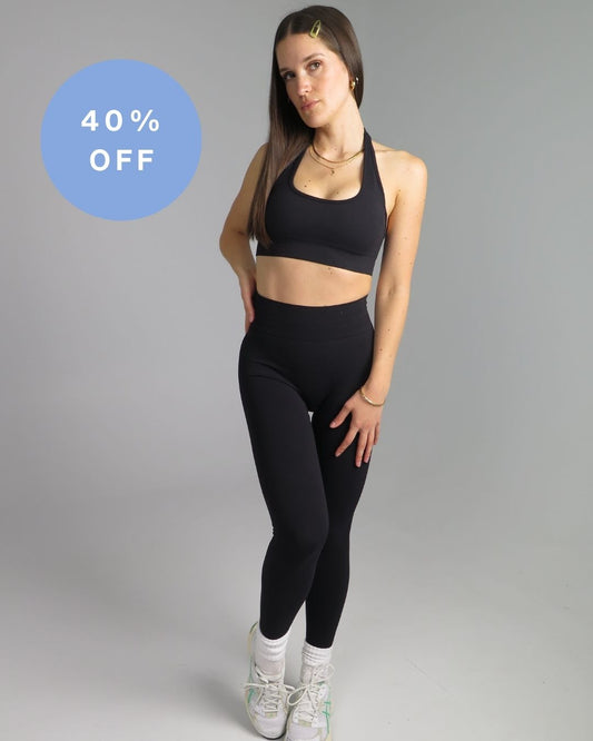 BRIGITTA SEAMLESS HALTER CROP - BLACK