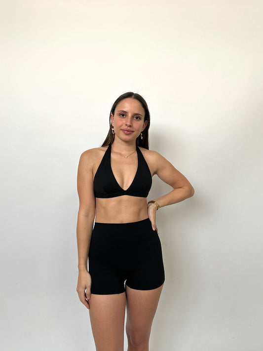 AURA HALTER CROP - BLACK
