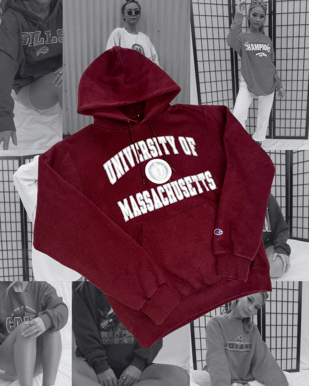 VINTAGE UNIVERSITY OF MASSACHUSETTS CHAMPION HOODIE M