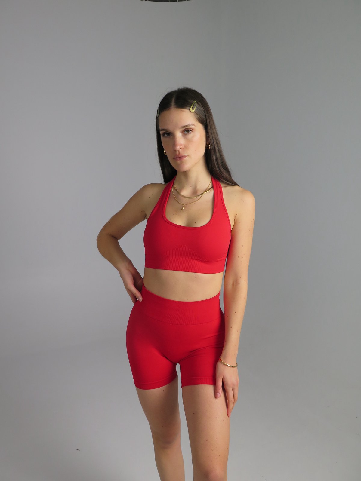 BRIGITTA SEAMLESS HALTER CROP - RED - PRE ORDER