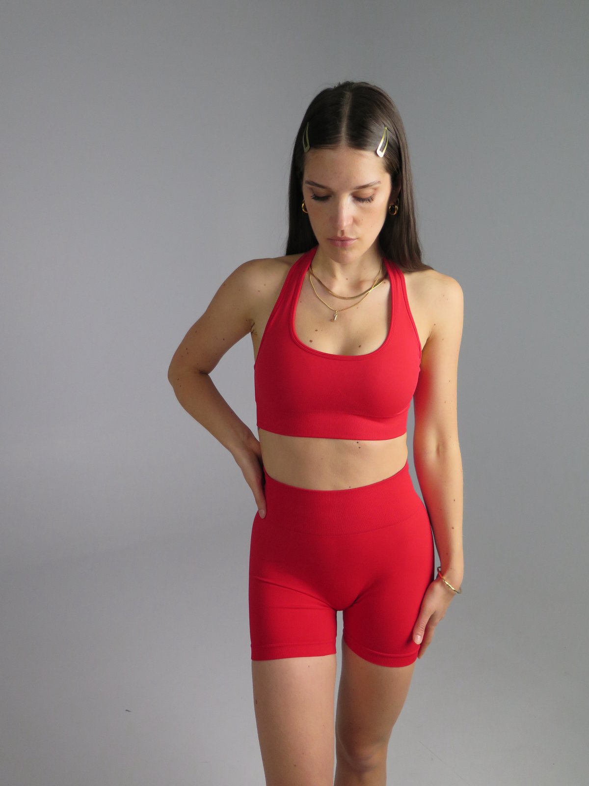 BRIGITTA SEAMLESS HALTER CROP - RED - PRE ORDER